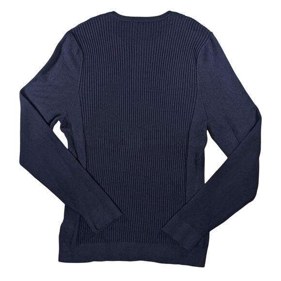 J.McLaughlin Seaspray Knit Top Sweater Navy Blue Gold Button Shoulder Size XL - Picture 3 of 16